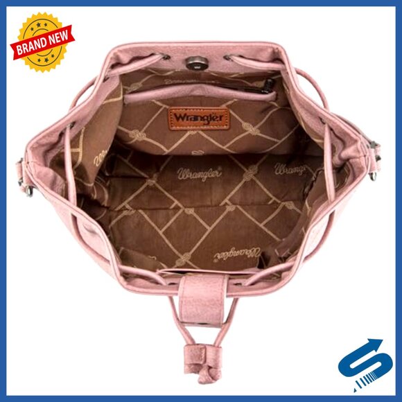 Vegan Leather Hobo Bag Western Tapestry Bucket Purse Chic Drawstring Design - Picture 6 of 7